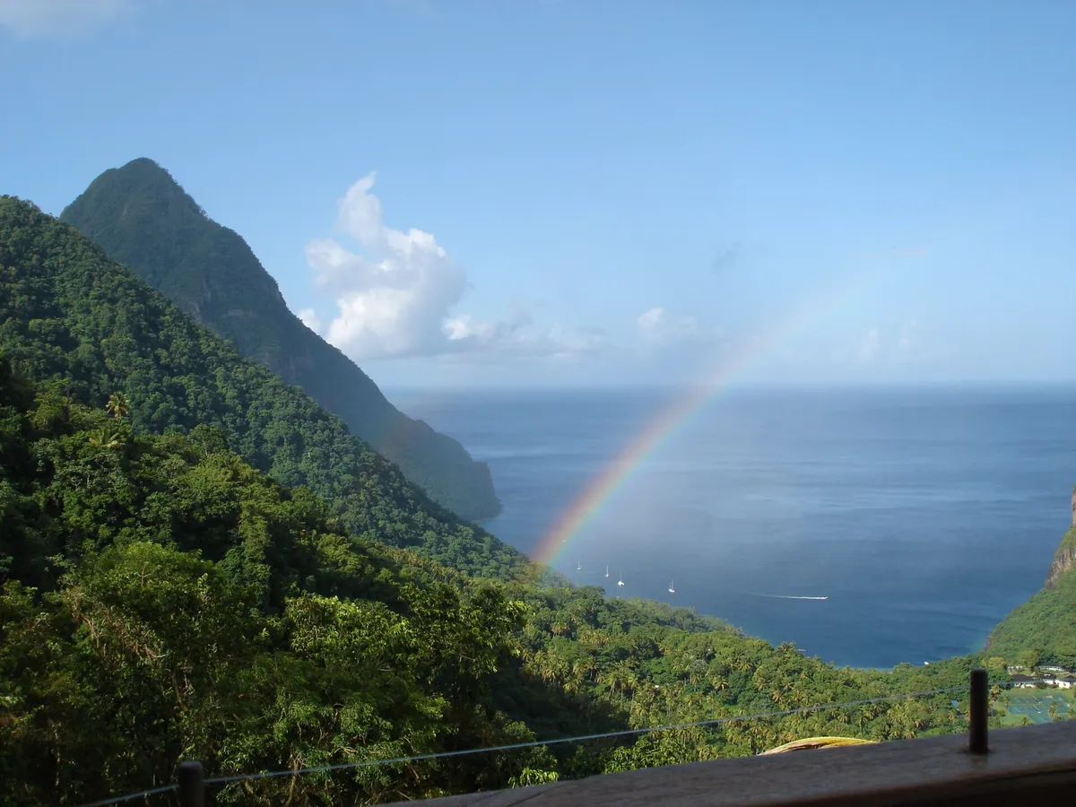 Gros Piton rising above the Caribbean Sea on the southwest coast of Saint Lucia