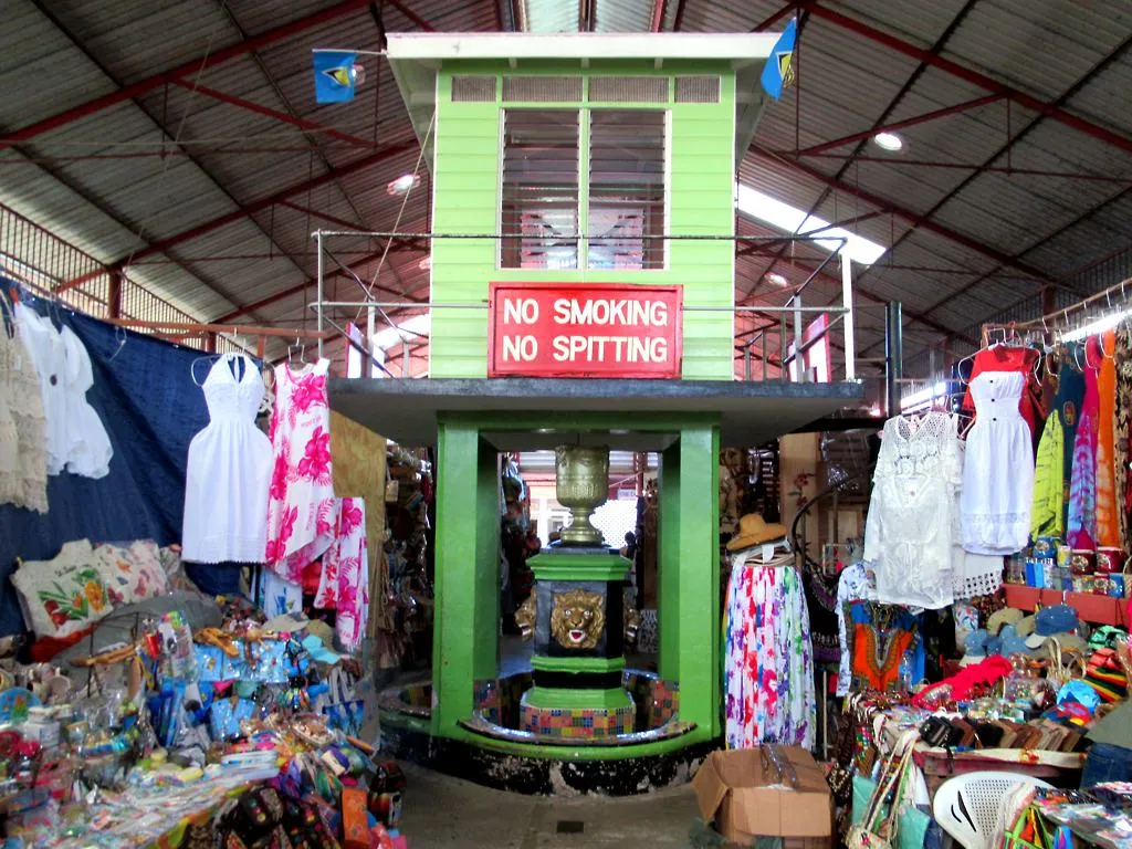 Stalls of fruit and craft at Castries Market near the St Lucia cruise port