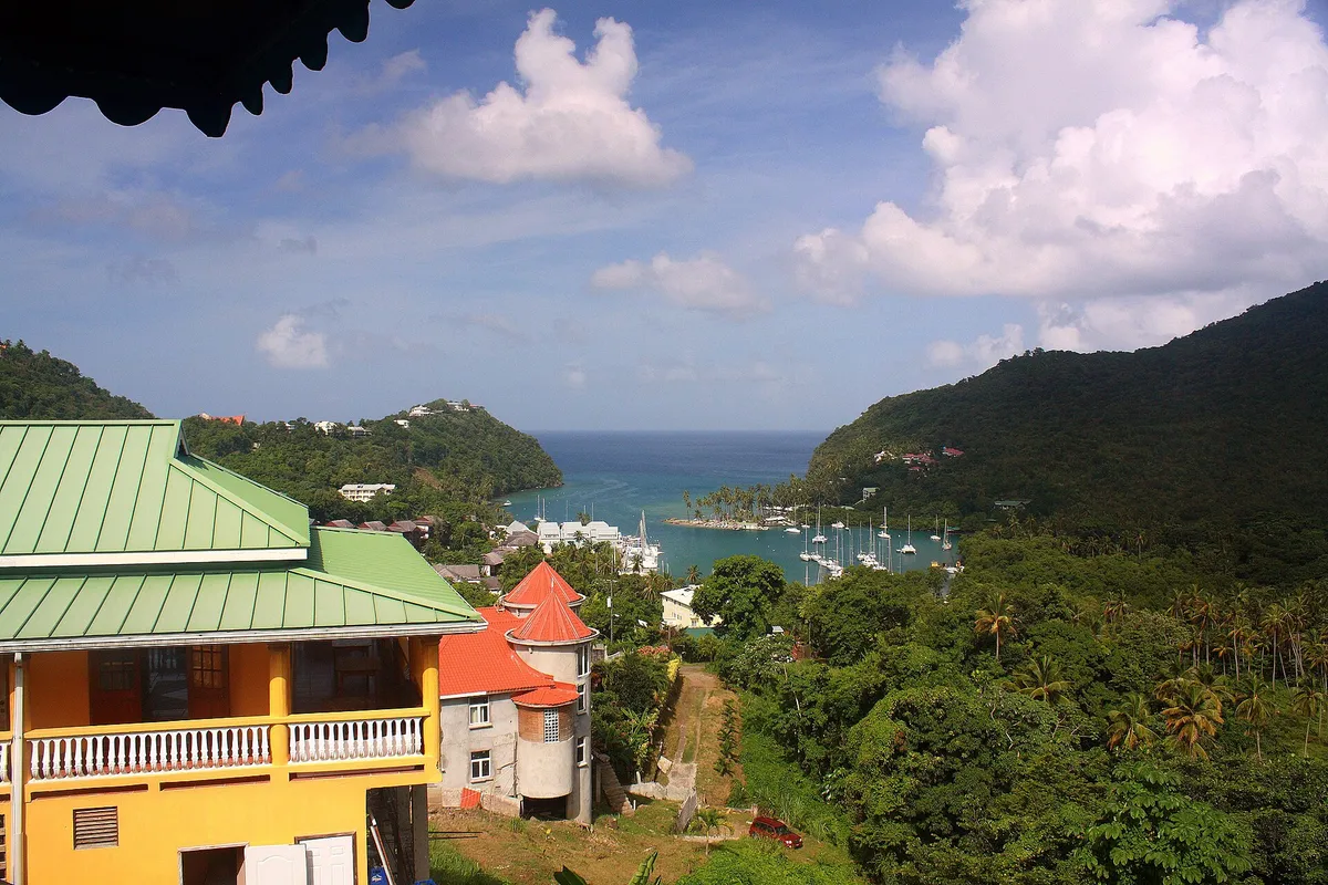 Yachts in the palm-lined lagoon at Marigot Bay, Saint Lucia